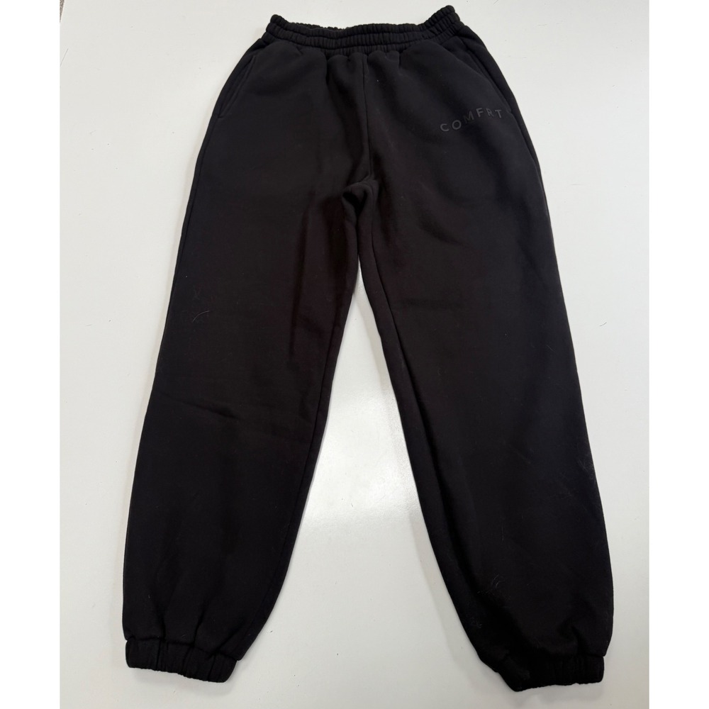 Comfrt Signature Sweatpants Black Fleece Joggers Tonal Logo Size L